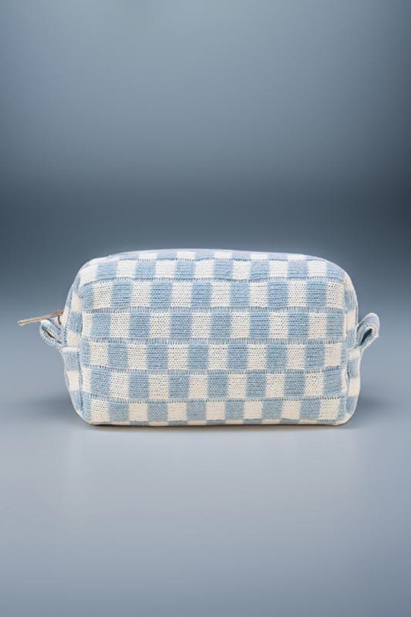 Checkered Pattern Knitted Cosmetic Pouch