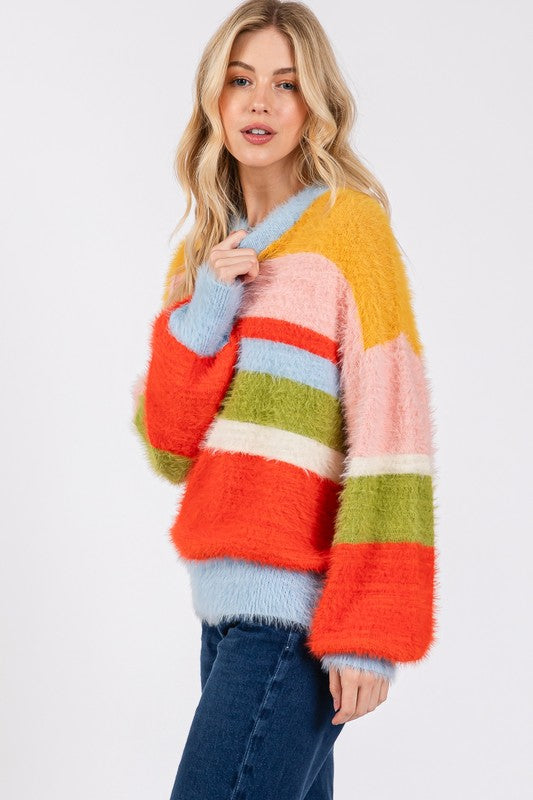 SAGE + FIG Color Block Dropped Shoulder Sweater In Multi