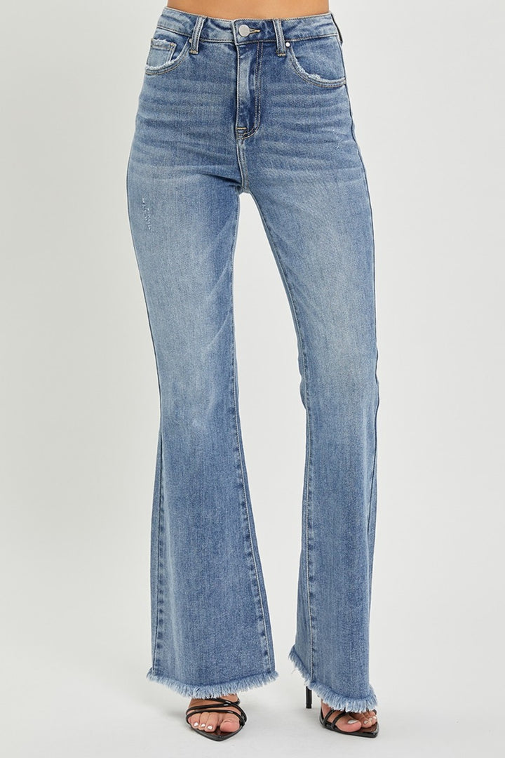 RISEN Ginger High Waist Raw Hem Flare Jeans