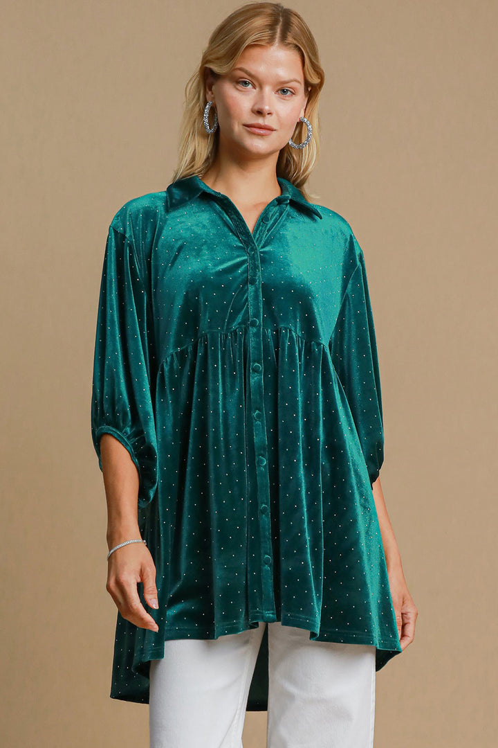 Umgee Polka Dot Top In Teal Green