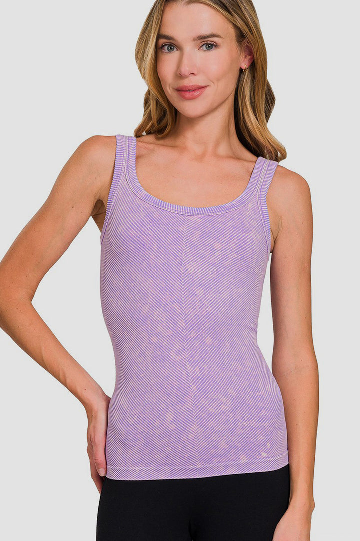 Zenana Ribbed Scoop Neck Tank In Lavender