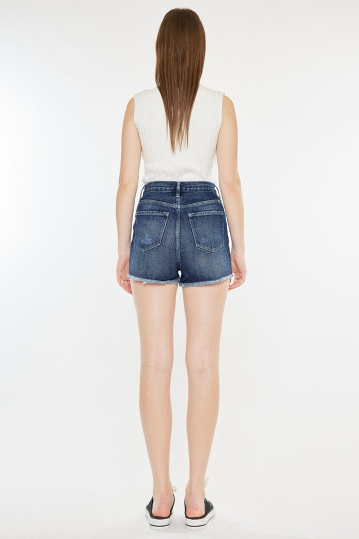 Kancan Aria Raw Hem Button Fly Denim Shorts