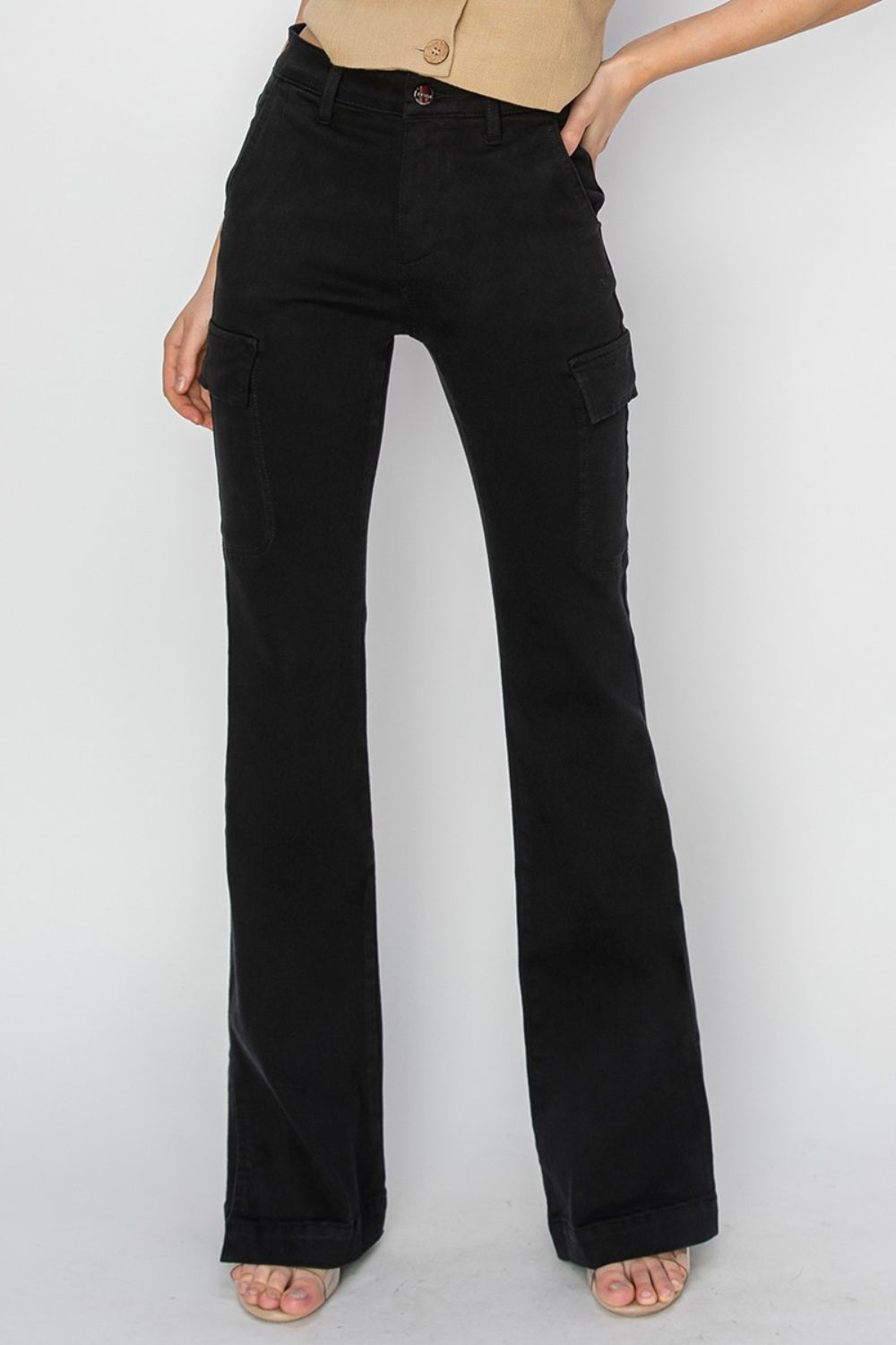 RISEN Maeve High Rise Side Slit Cargo Bootcut Jeans