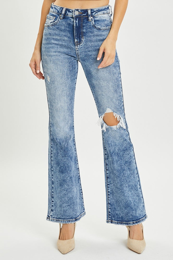 RISEN Rebel Rise Distressed Flare Jeans