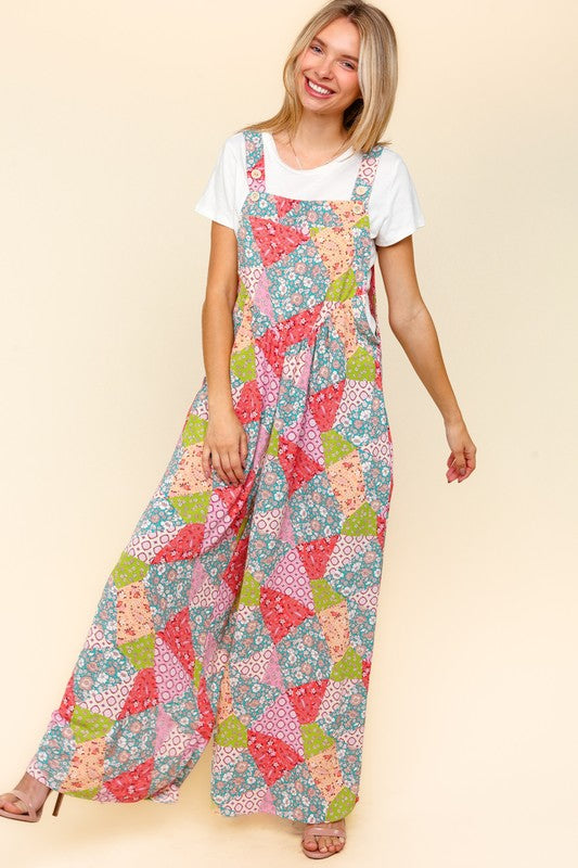 Haptics Printed Wide Leg Overalls In Coral