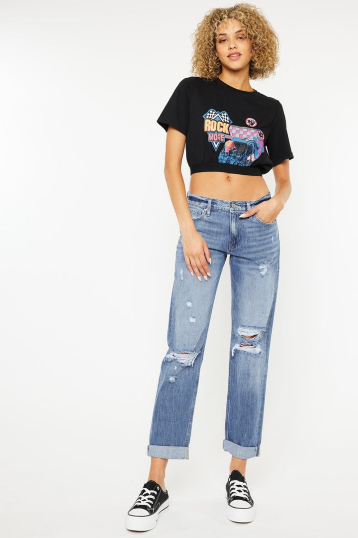 Kancan Oliva Mid Rise Distressed Straight Jeans