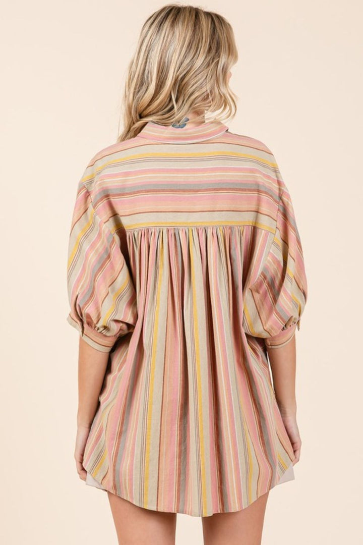 Mittoshop Striped Bubble Sleeve Button Down Top In Multicolor