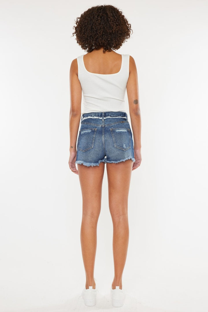 Candy Distressed Button Fly Denim Shorts