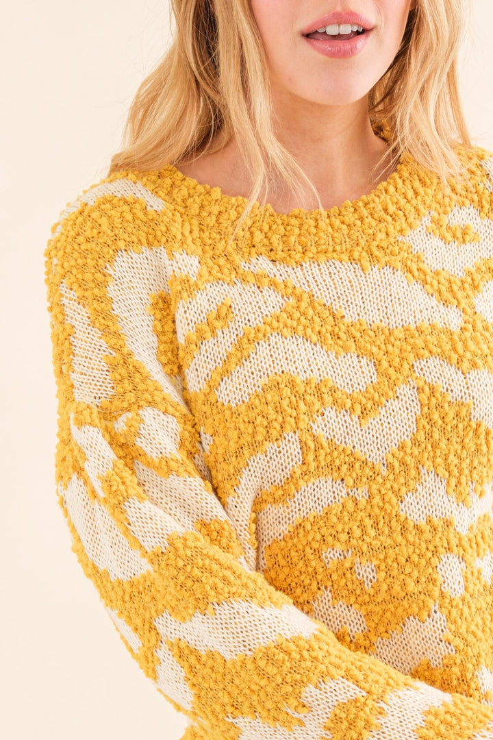 And The Why Textured Pattern Contrast Sweater In Mustard