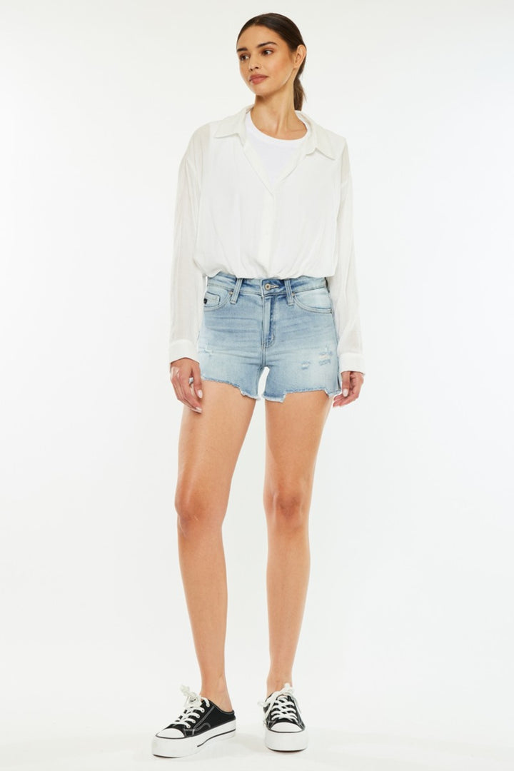 Kancan Zoey High Rise Side Slit Denim Shorts