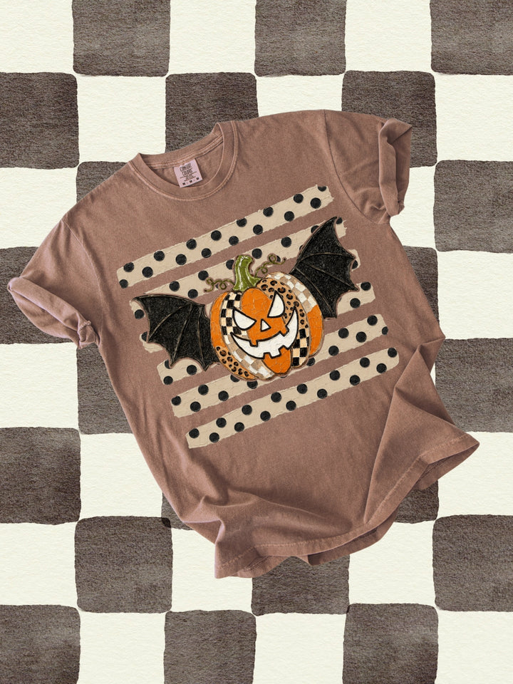Retro Spooky Bat Pumpkin Comfort Colors Graphic Tee