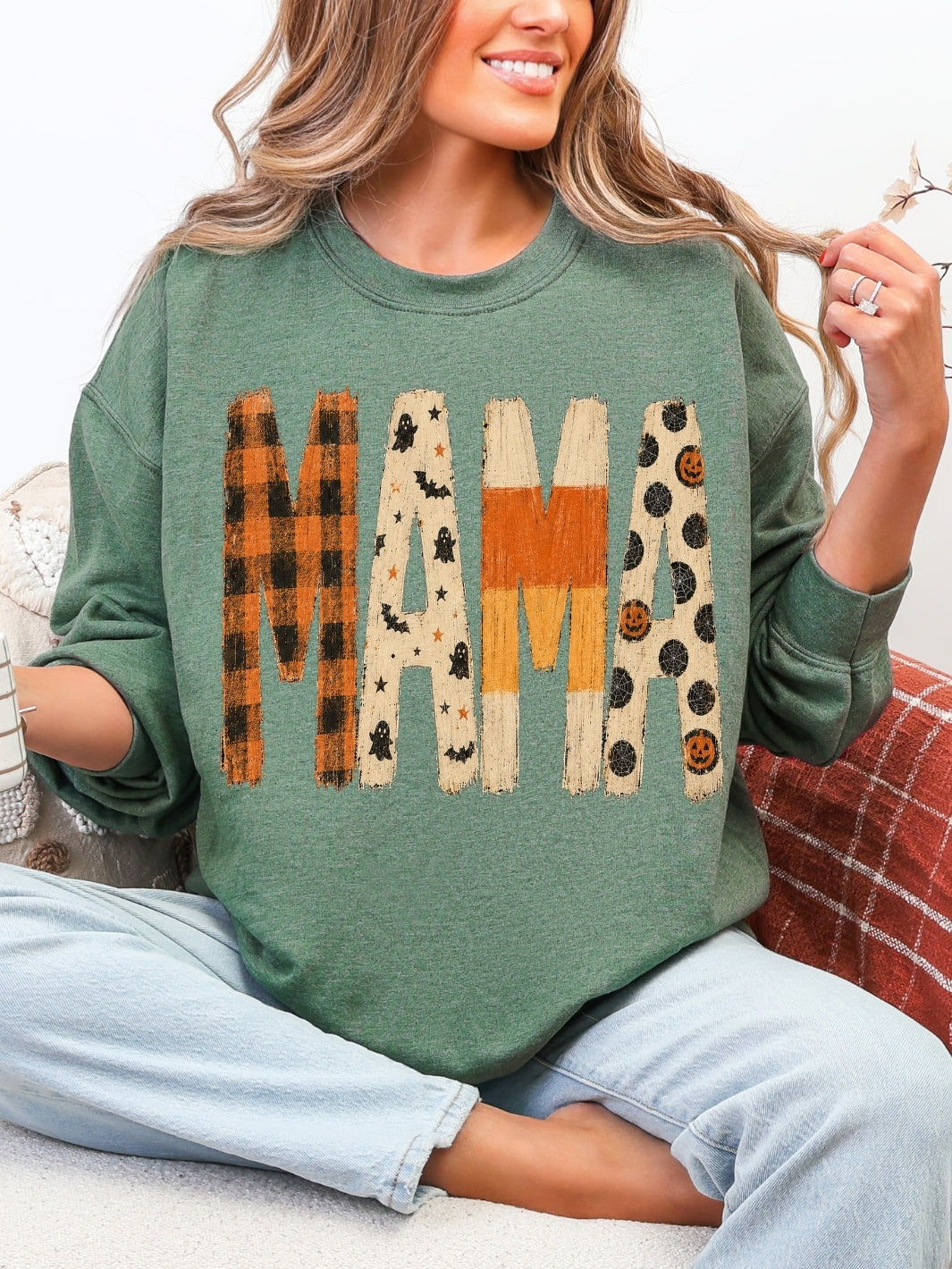 Retro Mama Candy Corn Graphic Crewneck Sweatshirt