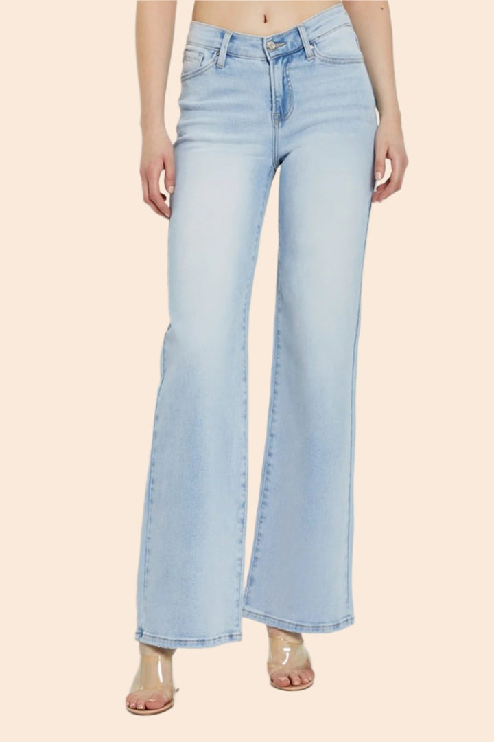 RISEN Whitney Wide Leg V Dipped Front Waist Jeans