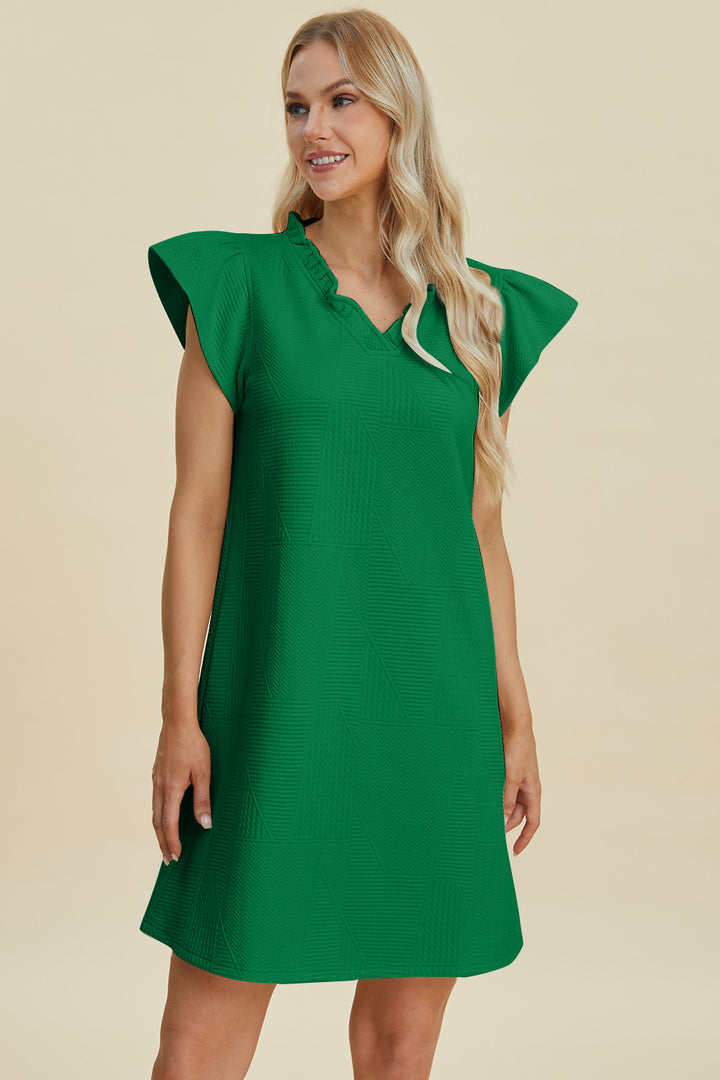 Double Take Ruffled V-Neck Cap Sleeve Dress