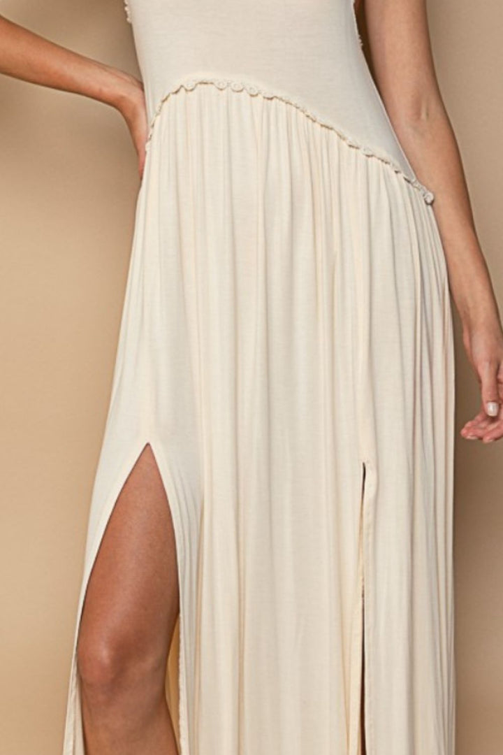 Zipper Chic Sleeveless Maxi Dress in Cream