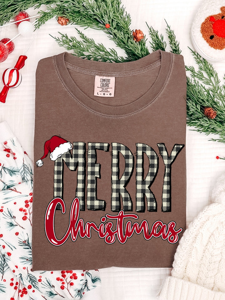 Comfort Colors Retro Plaid Merry Christmas T-Shirt
