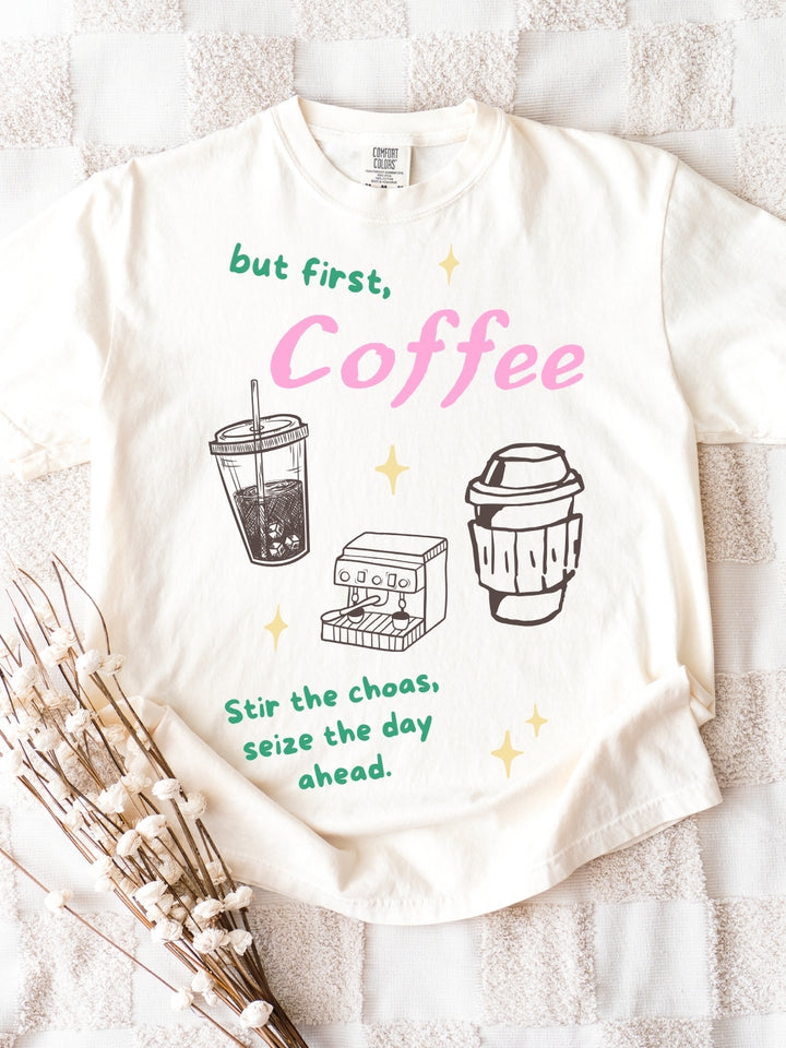 Retro But First Coffee Comfort Colors Graphic Tee