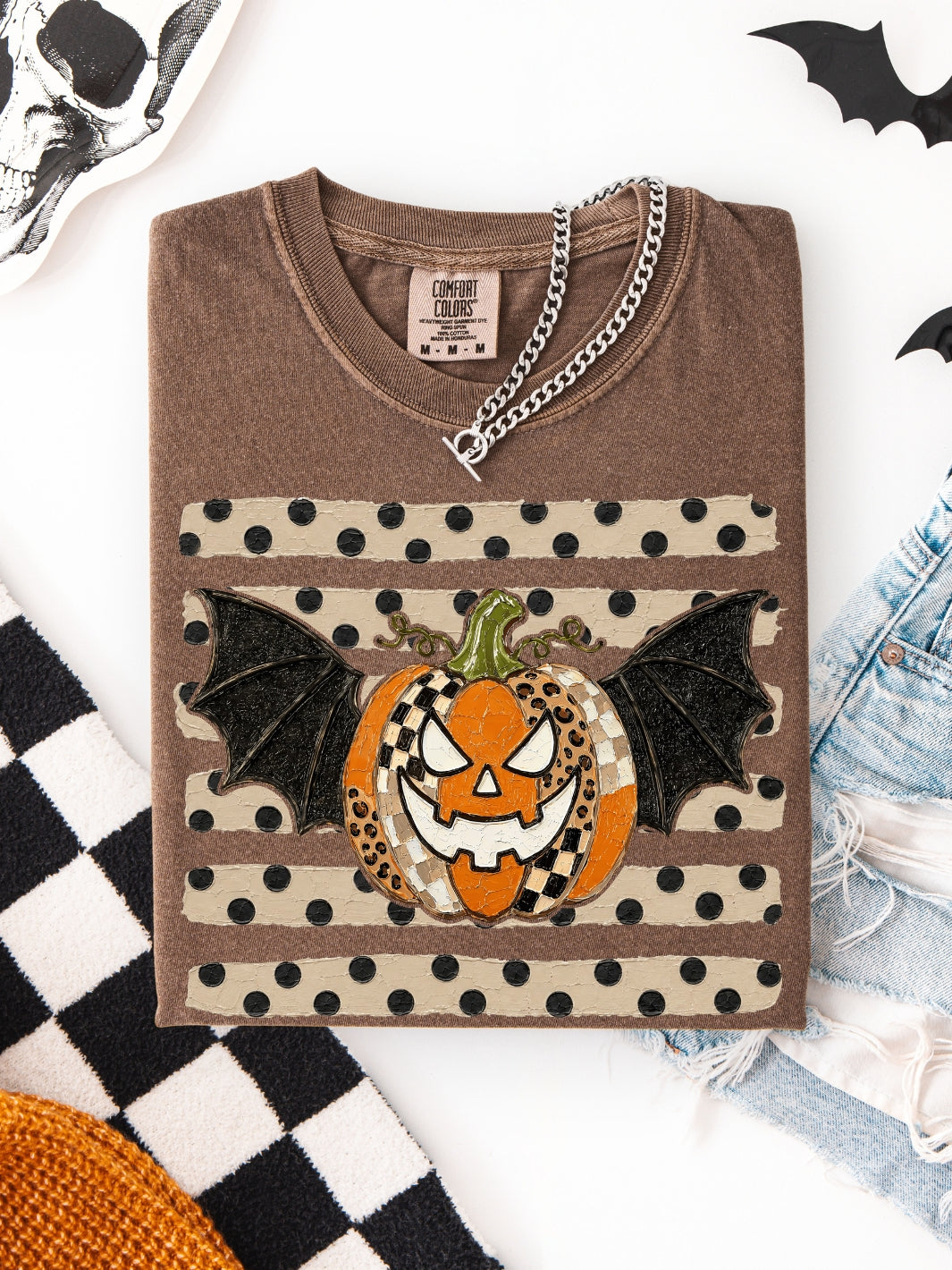 Retro Spooky Bat Pumpkin Comfort Colors Graphic Tee