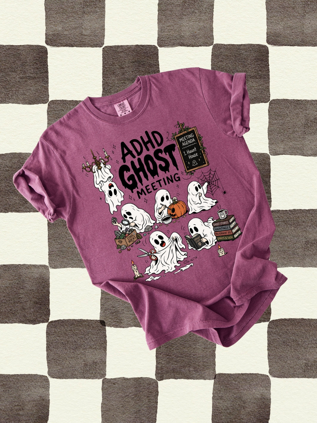 Retro ADHD Ghost Meeting Comfort Colors Graphic Tee