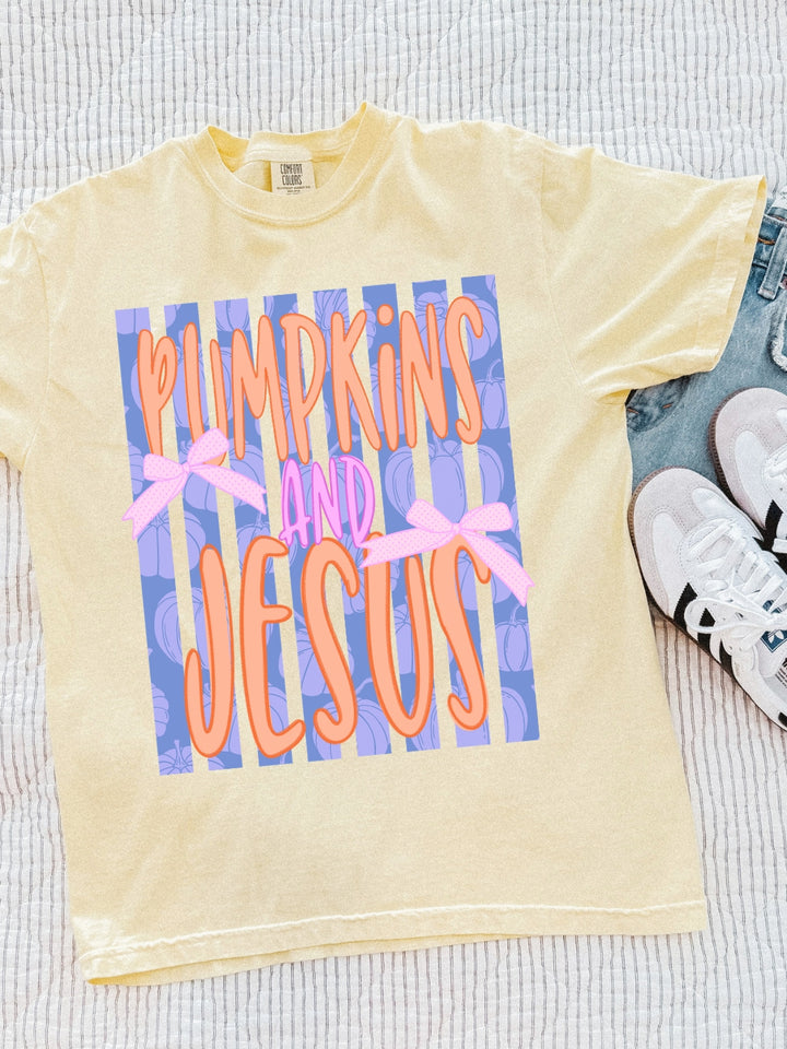 Retro Preppy Pumpkins and Jesus Comfort Colors Graphic Tee