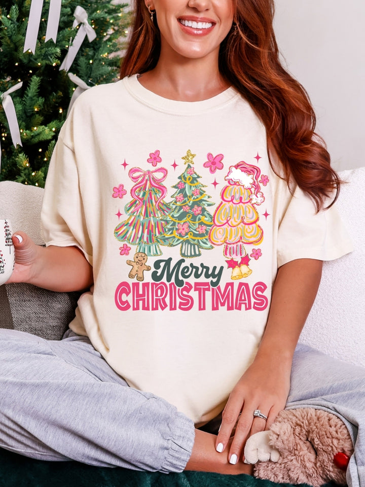 Comfort Colors Preppy Pink Merry Christmas T-Shirt