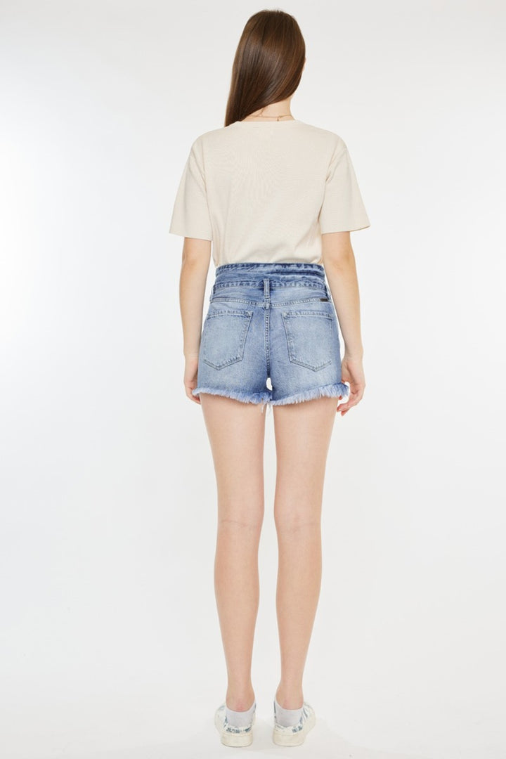 Kancan Maya High Rise Frayed Hem Denim Shorts