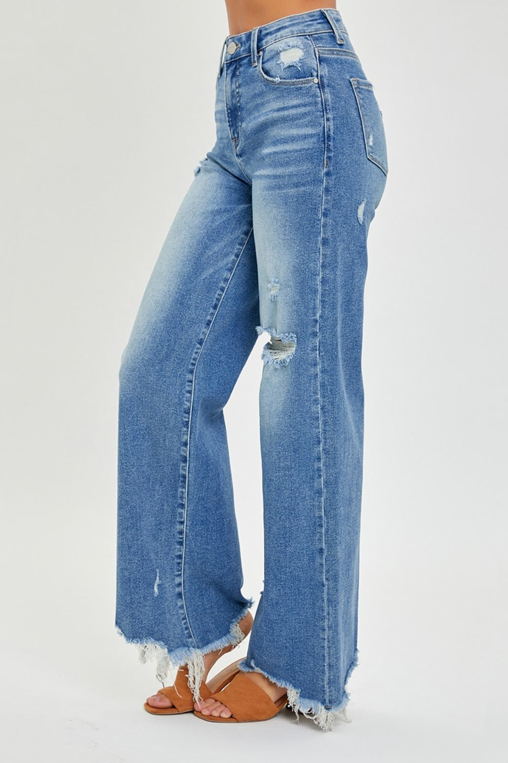 RISEN Haze High Rise Frayed Hem Wide Leg Jeans