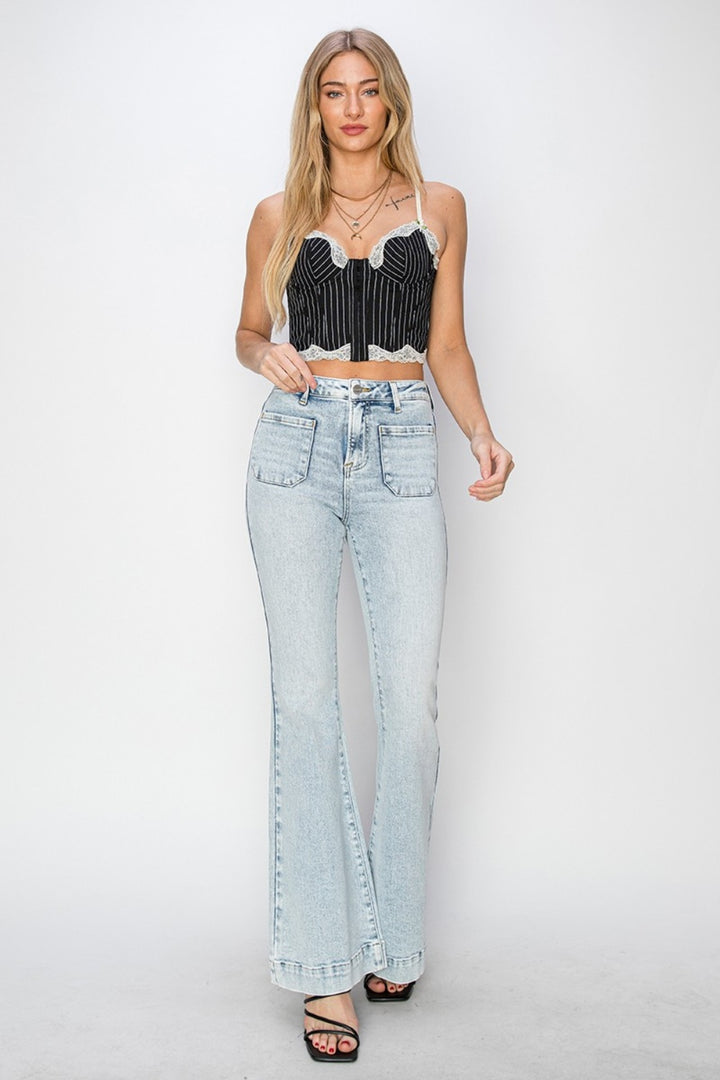 Risen Sugga High Rise Front Patch Pocket Flare Jeans