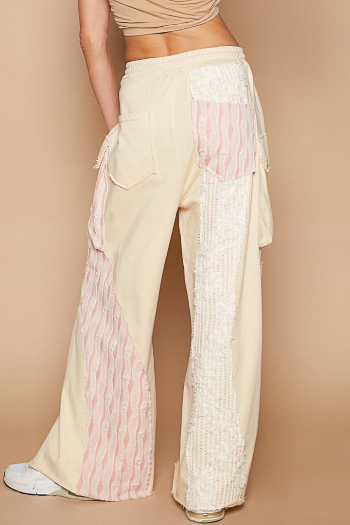 POL Crochet Contrast Drawstring Wide Leg Pants In Cream