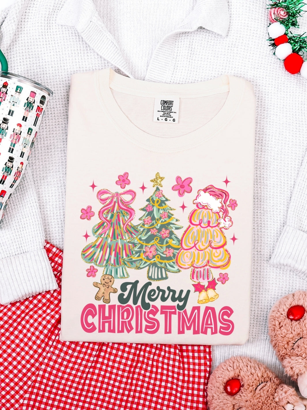 Comfort Colors Preppy Pink Merry Christmas T-Shirt