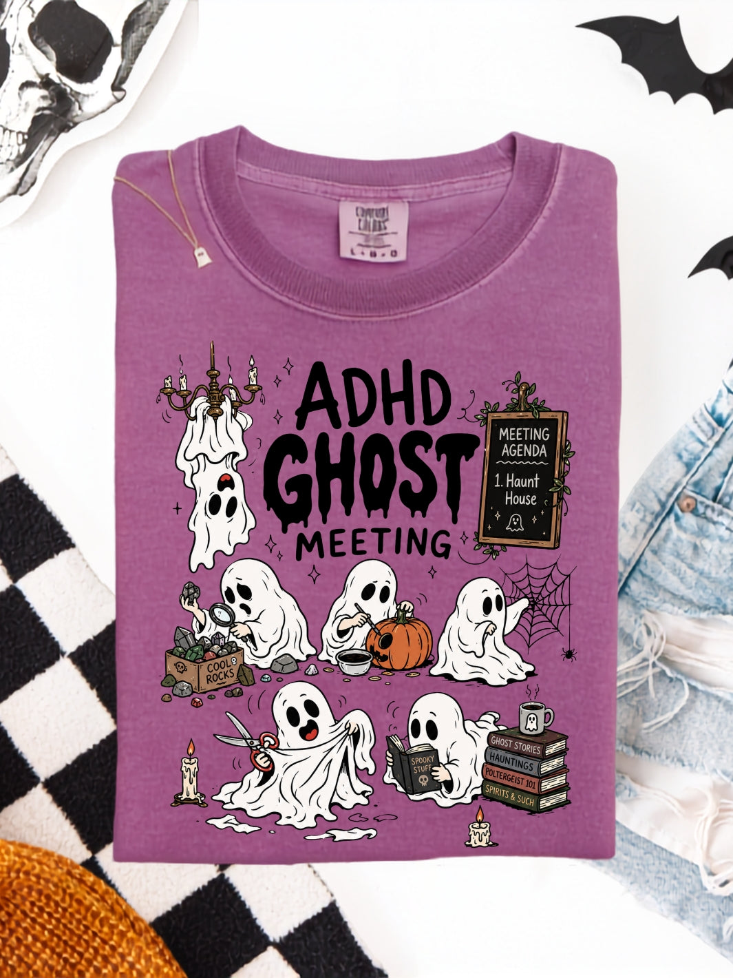 Retro ADHD Ghost Meeting Comfort Colors Graphic Tee