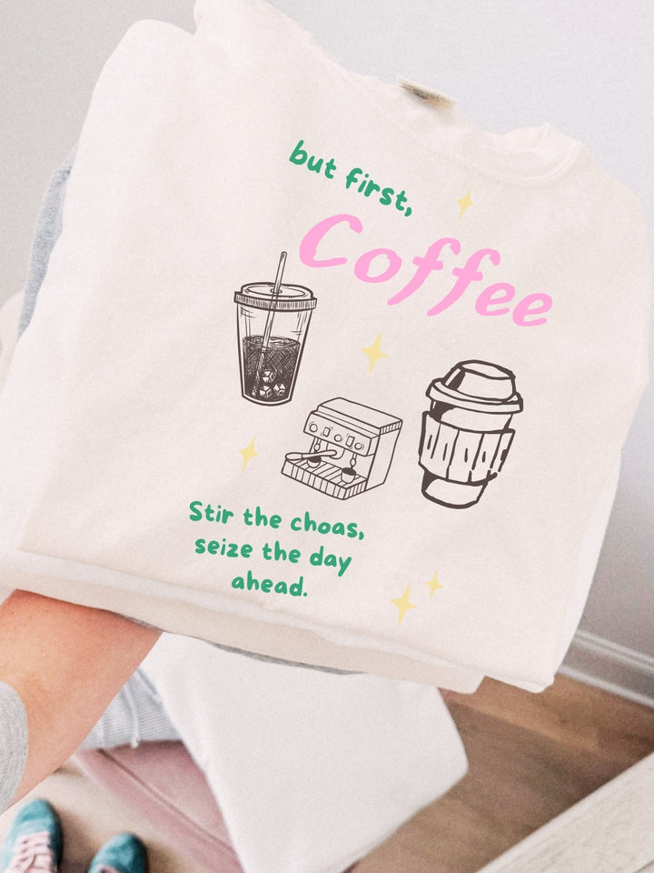 Retro But First Coffee Comfort Colors Graphic Tee