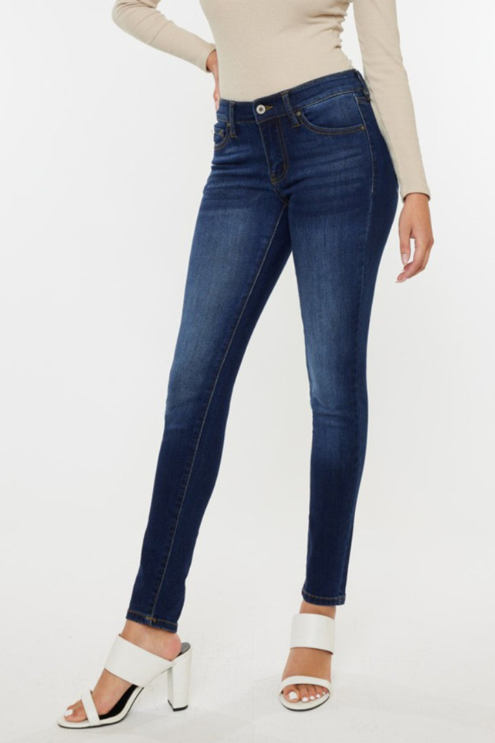 Kancan Mid Rise Gradient Skinny Jeans In Dark Wash