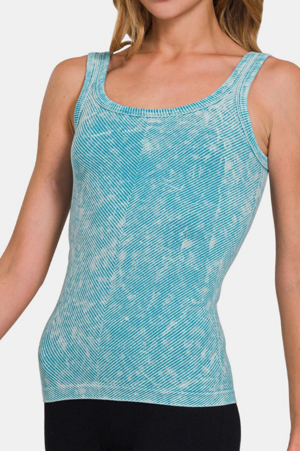 Zenana Ribbed Scoop Neck Tank Ice Blue