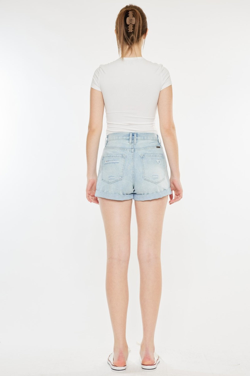 Kancan Aurora High Rise Repaired Mom Denim Shorts