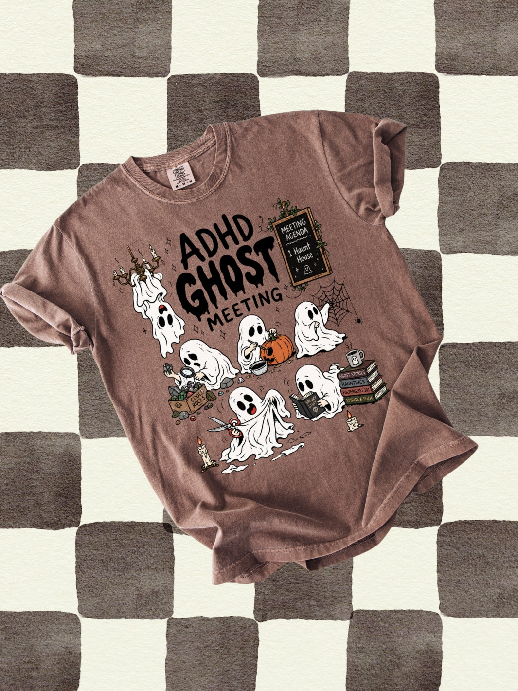 Retro ADHD Ghost Meeting Comfort Colors Graphic Tee