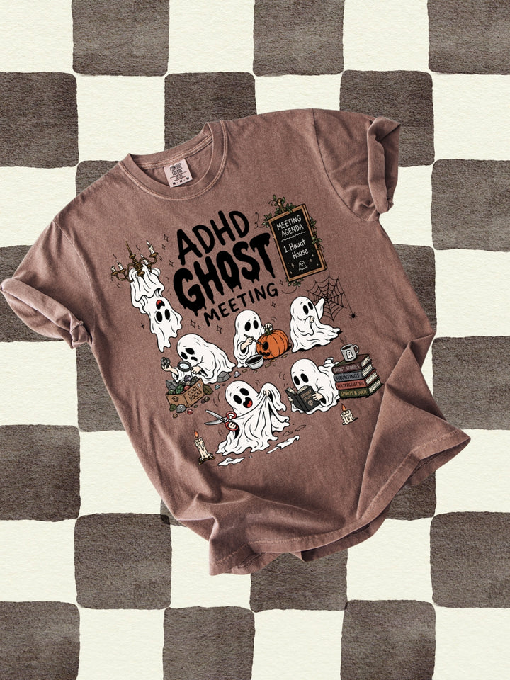 Retro ADHD Ghost Meeting Comfort Colors Graphic Tee
