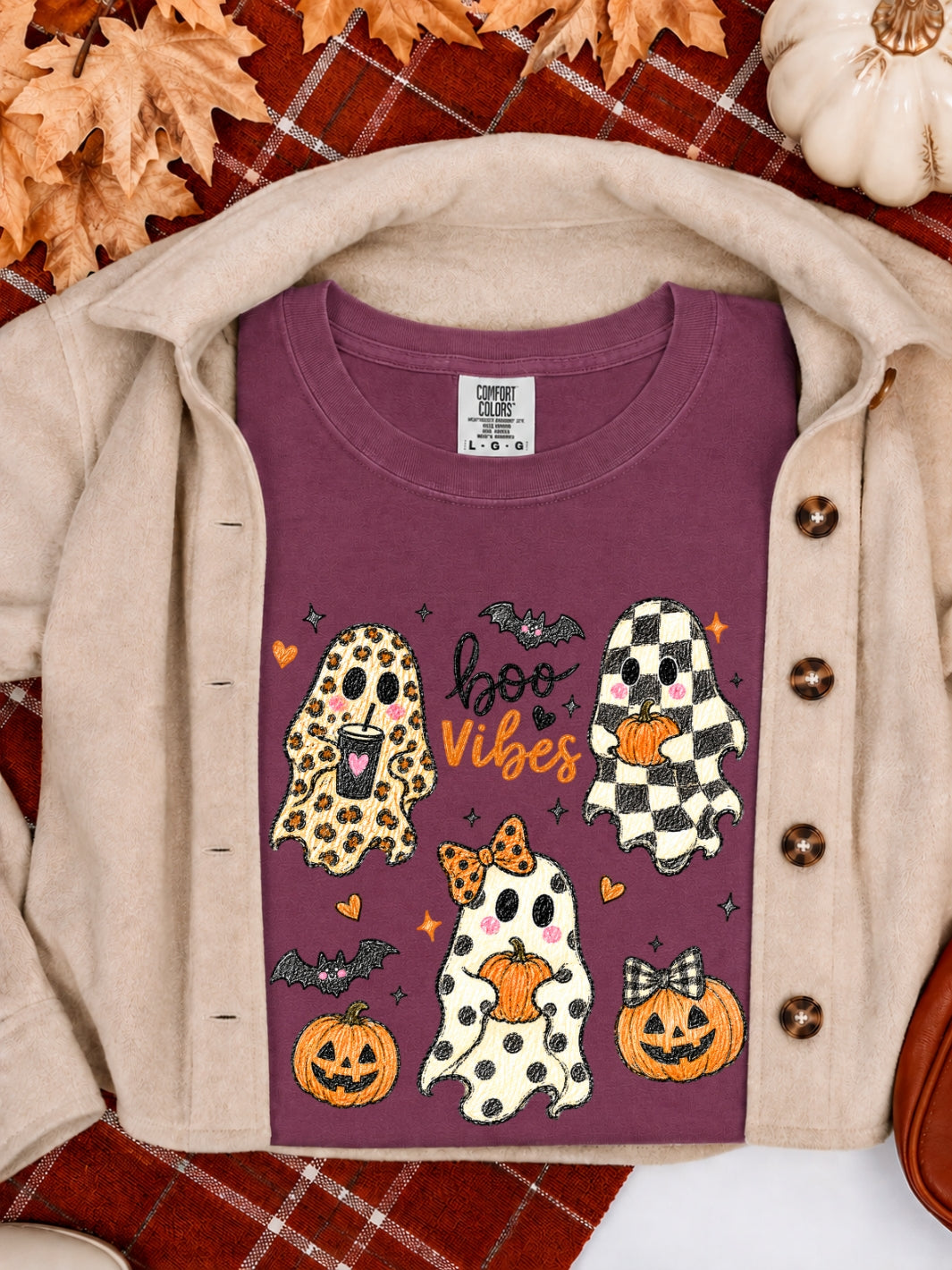 Retro Ghost &amp; Pumpkin Halloween Graphic Comfort Colors Tee