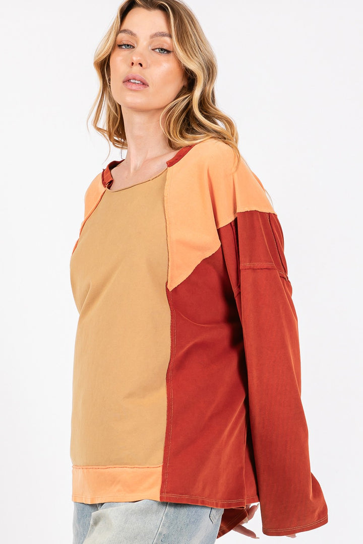 SAGE + FIG Mineral Wash Color Block Top In Toast