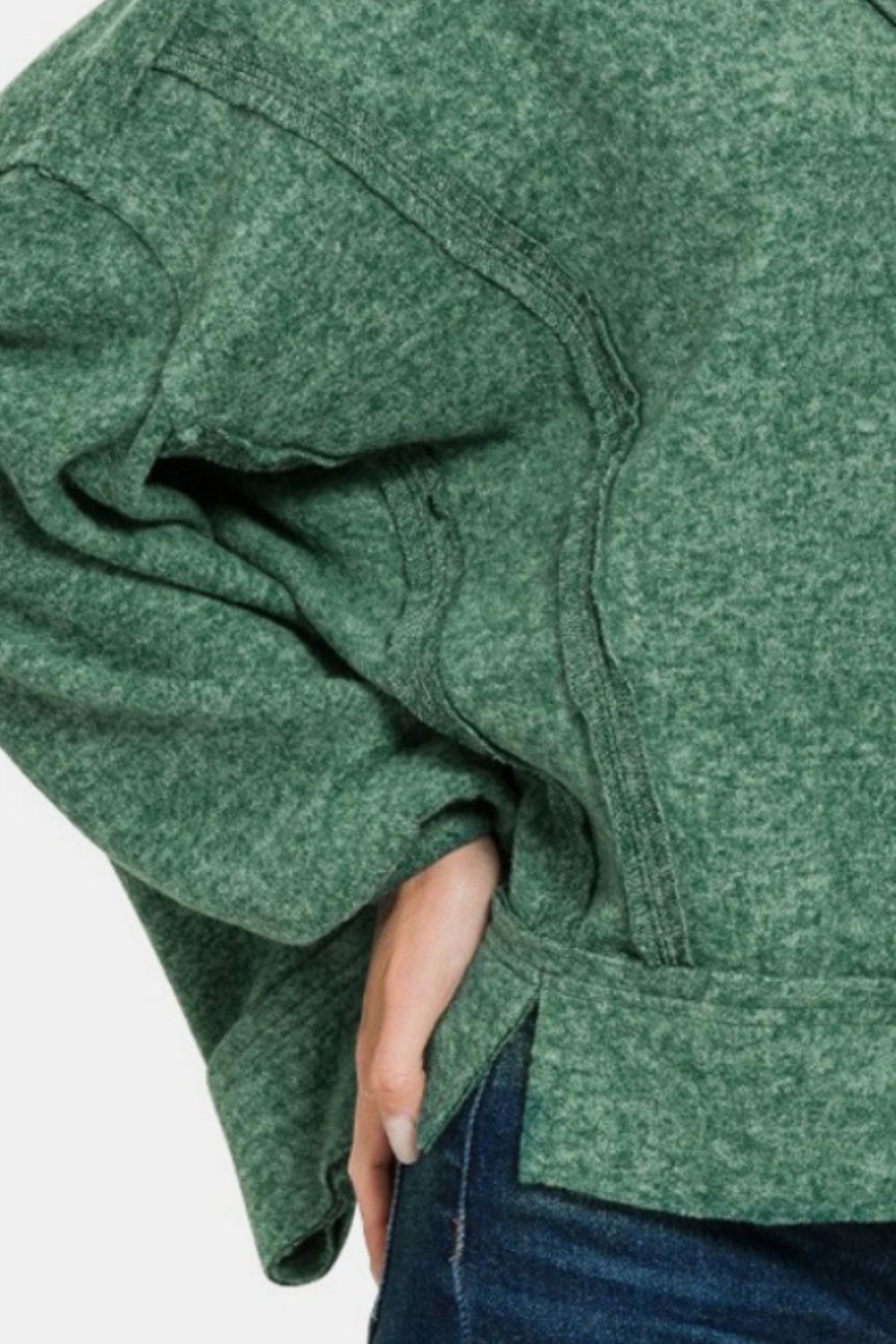 Zenana Brushed Hacci Exposed Seam Hoodie Green