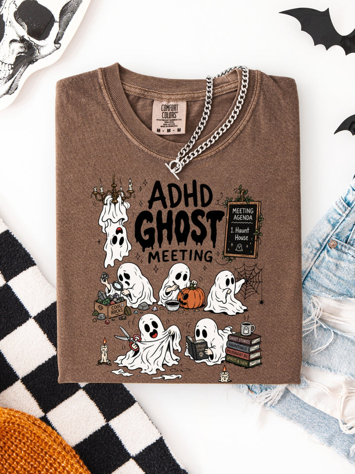 Retro ADHD Ghost Meeting Comfort Colors Graphic Tee