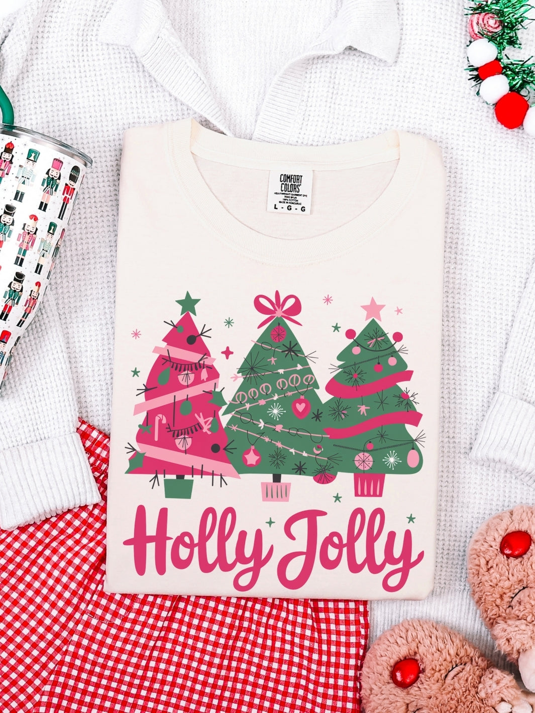 Comfort Colors Christmas Pink Holly Jolly T-Shirt