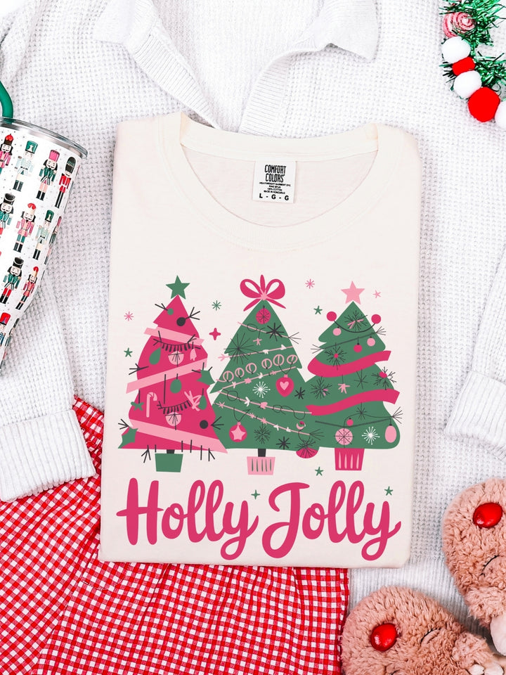 Comfort Colors Christmas Pink Holly Jolly T-Shirt