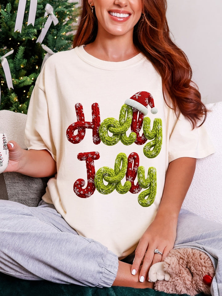 Comfort Colors Holly Jolly Faux Crochet Christmas T-Shirt