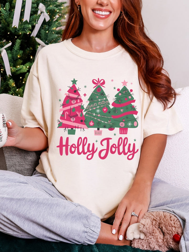 Comfort Colors Christmas Pink Holly Jolly T-Shirt