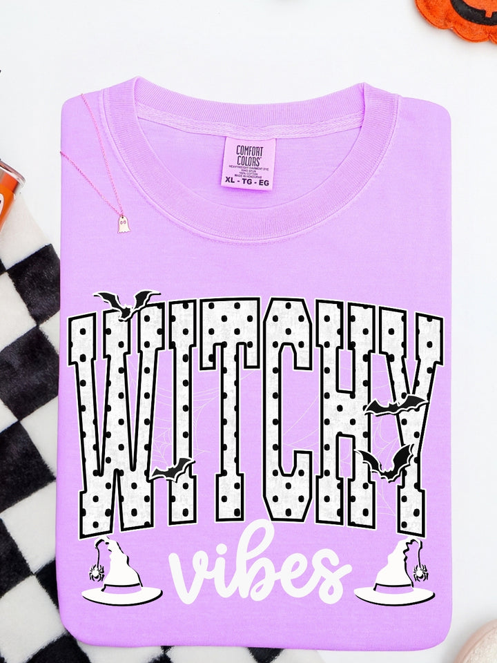 Retro Polka Dots Witchy Vibes Spooky Comfort Colors Graphic Tee