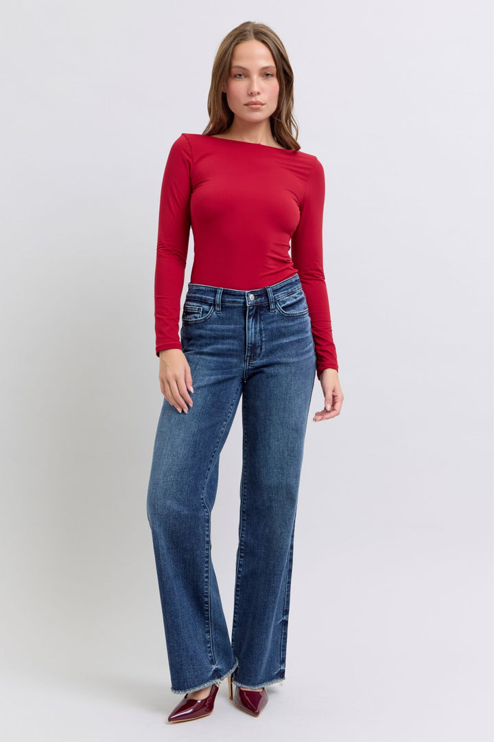 Judy Blue Angie Raw Hem Mid Rise Jeans