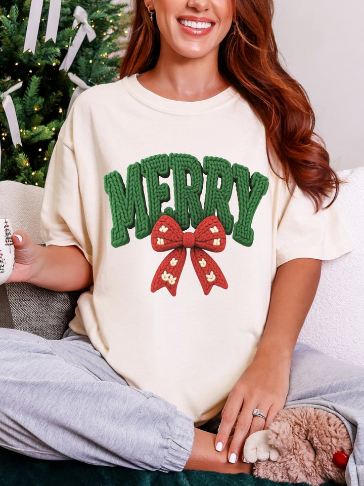 Comfort Colors Merry Faux Crochet Christmas T-Shirt