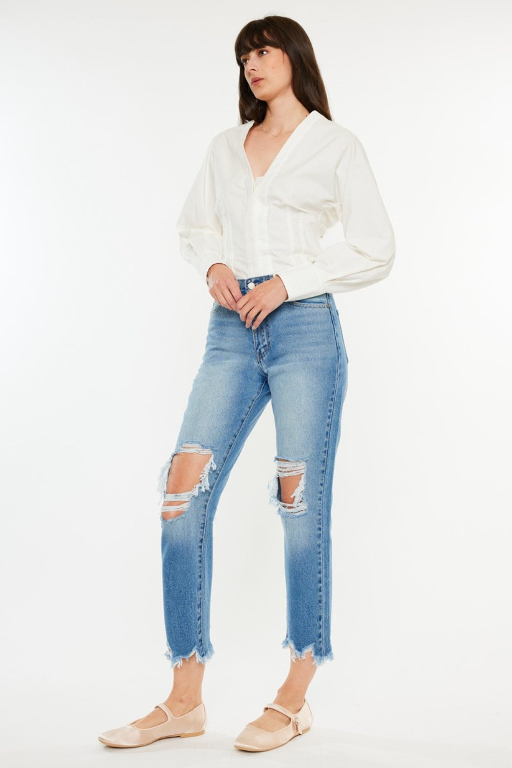 Kancan Emma Distressed Frayed Hem Cropped Jeans