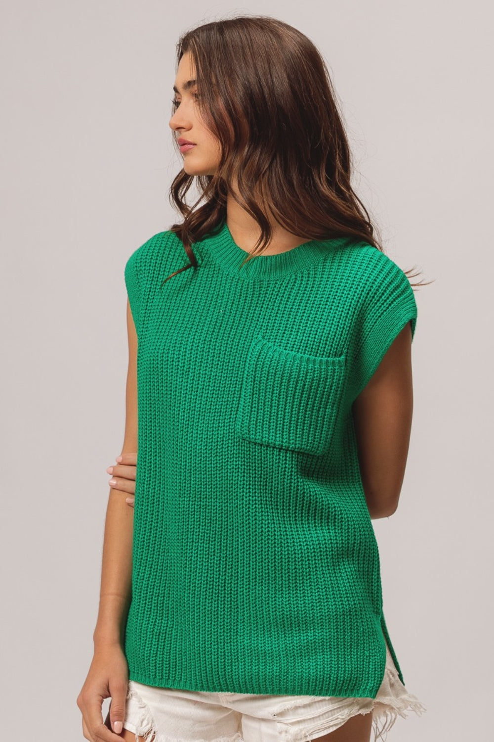 Patch Pocket Cap Sweater Top In Jade